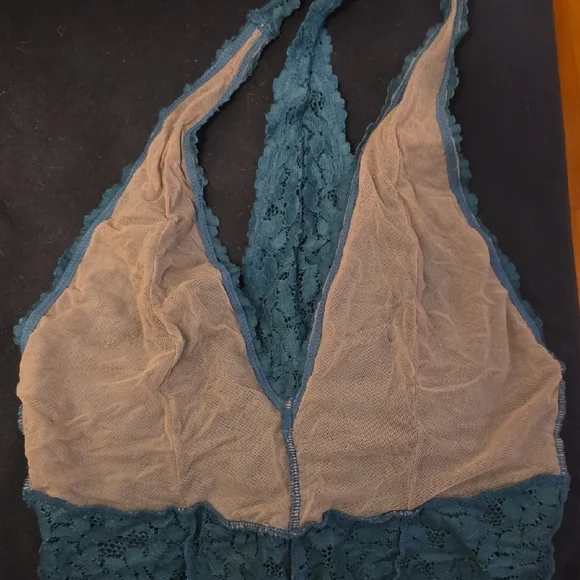 Free People Intimately Teal Lace Halter Bodysuit Sz Small - Picture 7 of 8
